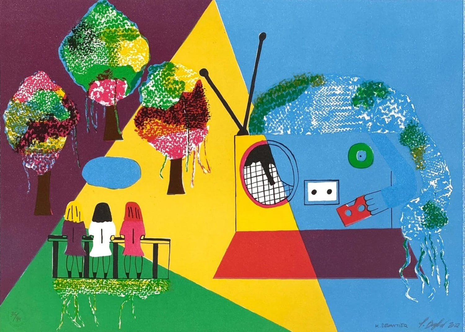 Radio woman in the woods