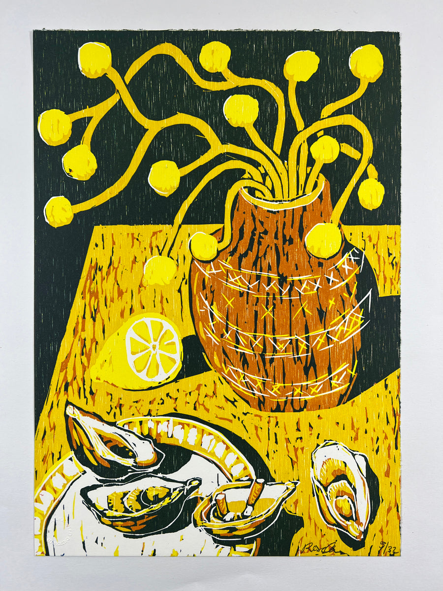 Stillife With Drumsticks, Oysters And Lemon